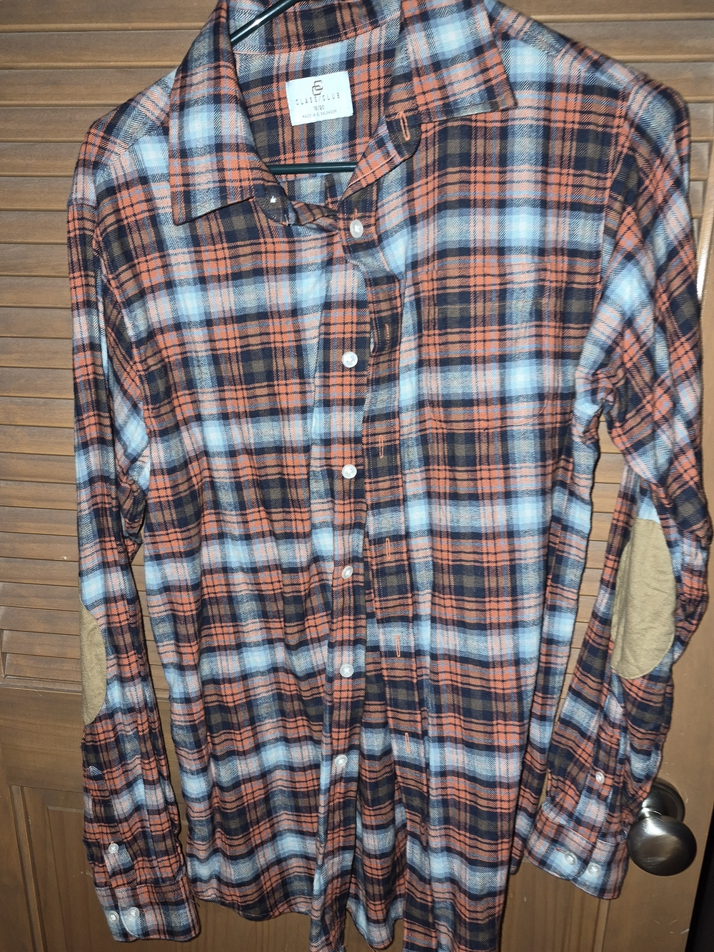 Class Club Orange, Black and White Plaid Button-Down Shirt